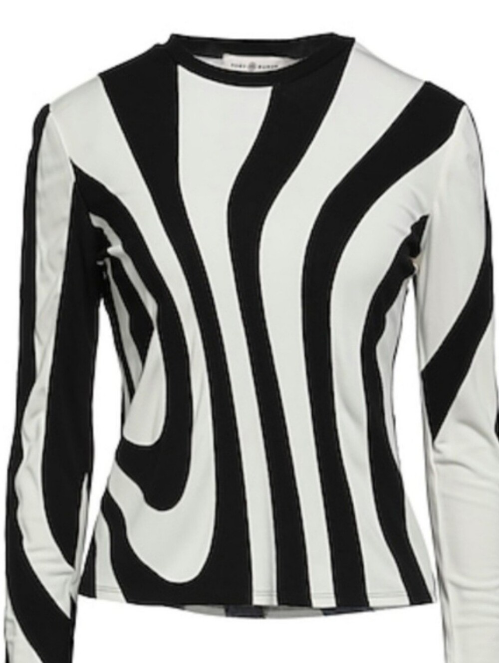Tory Burch Black and Off White Swirl Long-Sleeve Top